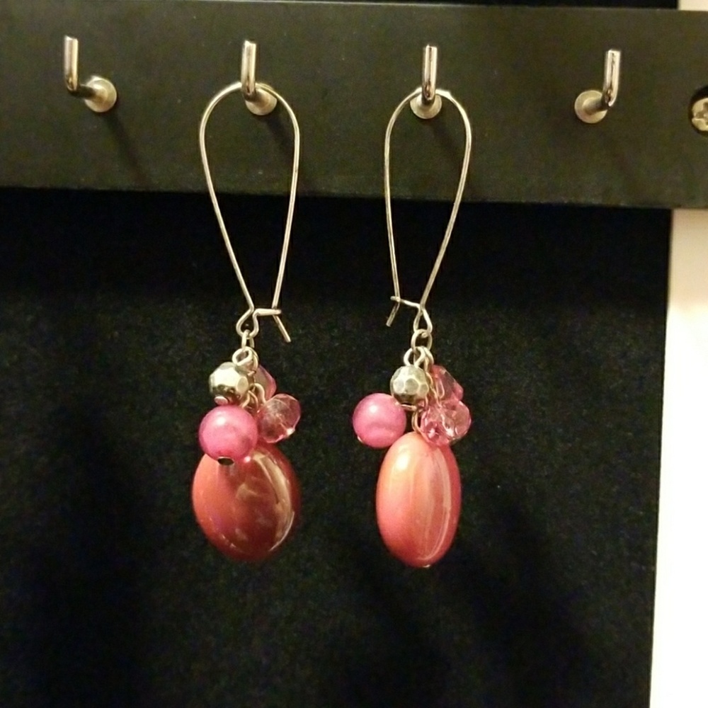 BOGO Silver and pink beaded earrings